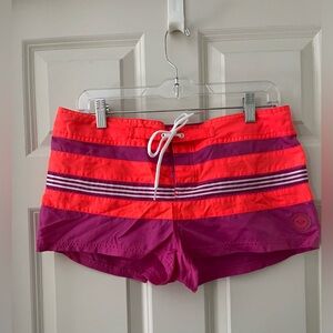 Juniors Roxy board shorts swim swimsuit cover up pink orange stripe sz 7